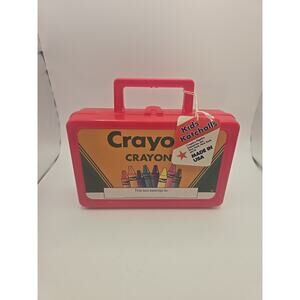 Vtg 90s Crayola Crayons Plastic Crayon School Box Handle Paper Label Red